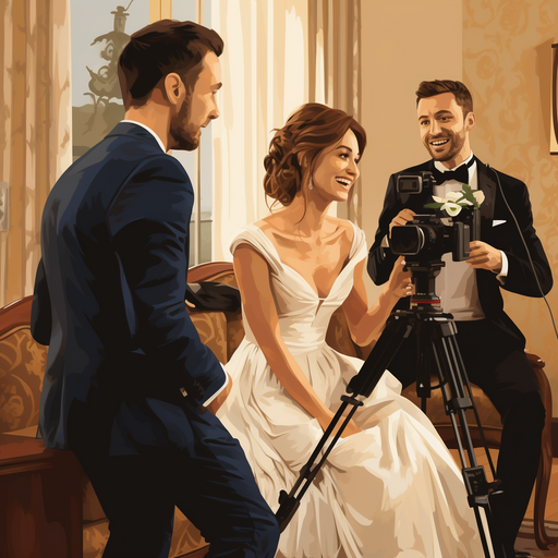 3. איור של צלם וידאו המתקשר ביעילות עם החתן והכלה, דנים בציפיות שלהם