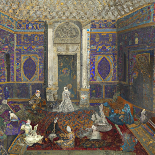 ציור ישן המתאר אירוע מפואר באולם מהתקופה העות'מאנית