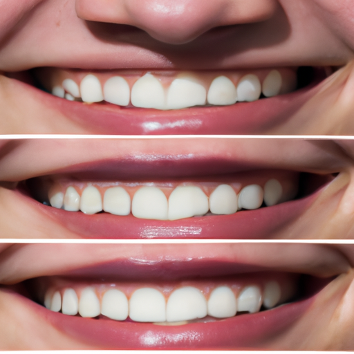 תמונה המתארת את התקדמות הכתמים הלבנים לאורך זמן לאחר הליך הלבנת שיניים