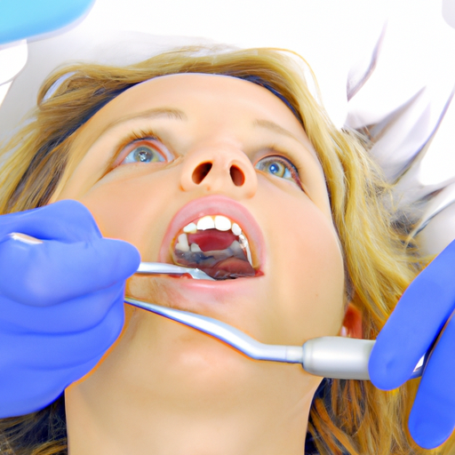 תמונה המתארת מטופל בכיסא שיניים עם רופא שיניים בודק את שיניו,