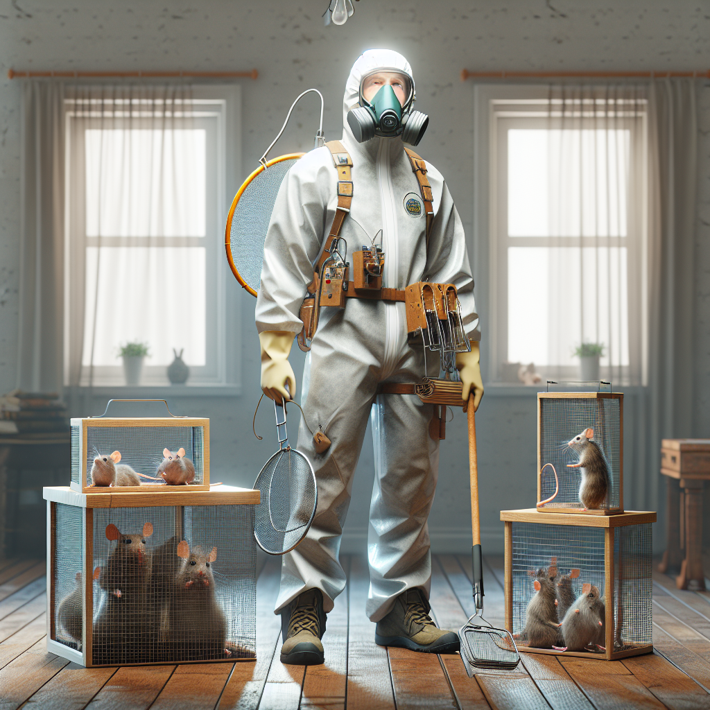 תמונה של לוכד עכברים עם ציוד מקצועי לעכברים.